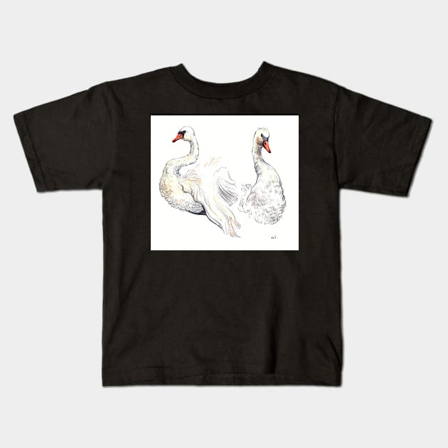 Two White Swans Kids T-Shirt by sadnettles